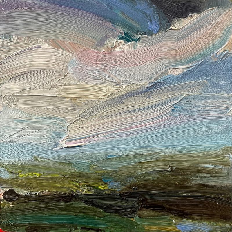 Landscape painting of open sky in oil paint.