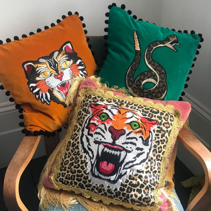 Tiger cushion, snake cushion