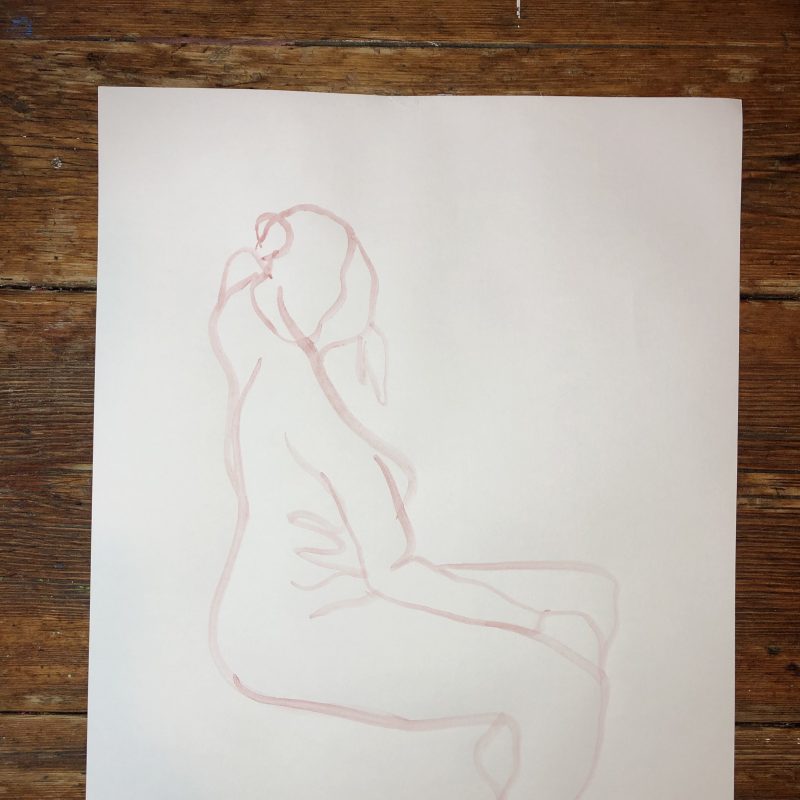 simple pink watercolour line painting of a lady sitting