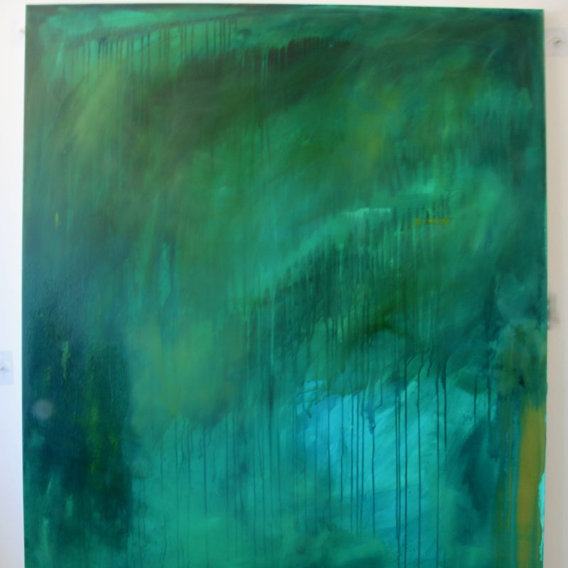 Abstract painting of a green underwater forest scene