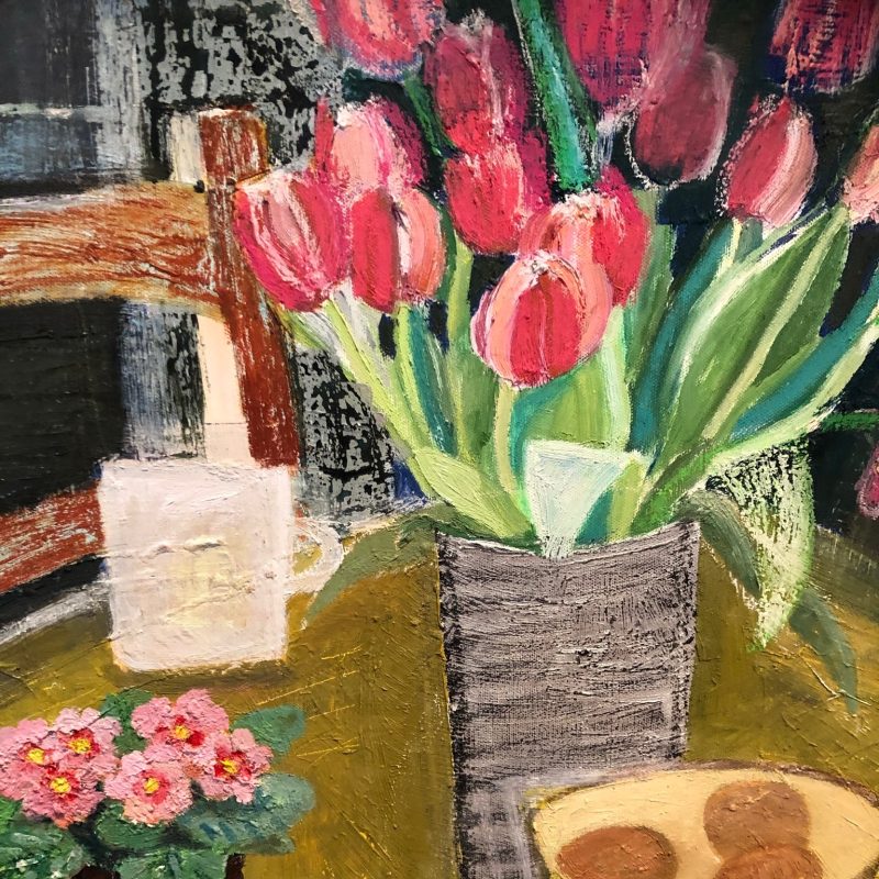 Still life. Pink Tulips, lemons and eggs. Imagine a table ready for Pancake day.