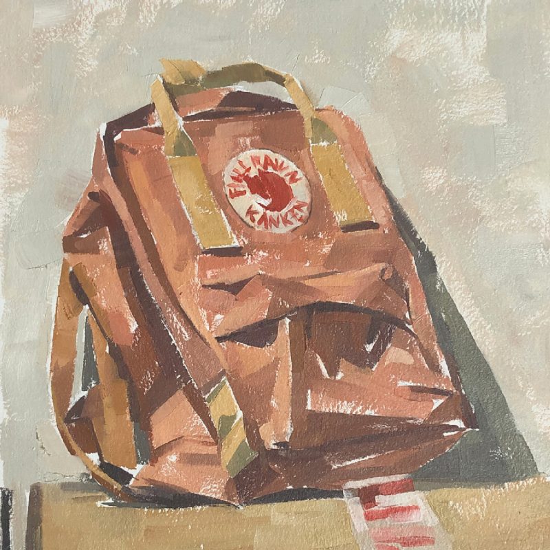 Still life painting of a child's backpack 