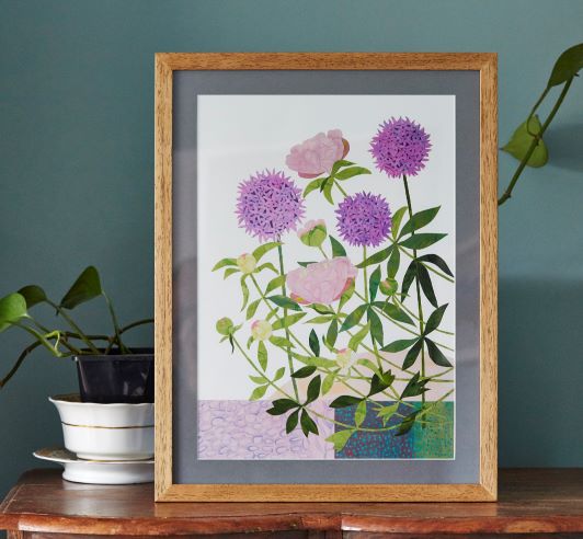 Purple flower collage print