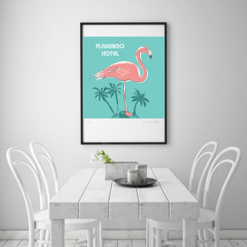 Flamingo Hotel print by Charlie Doodle 