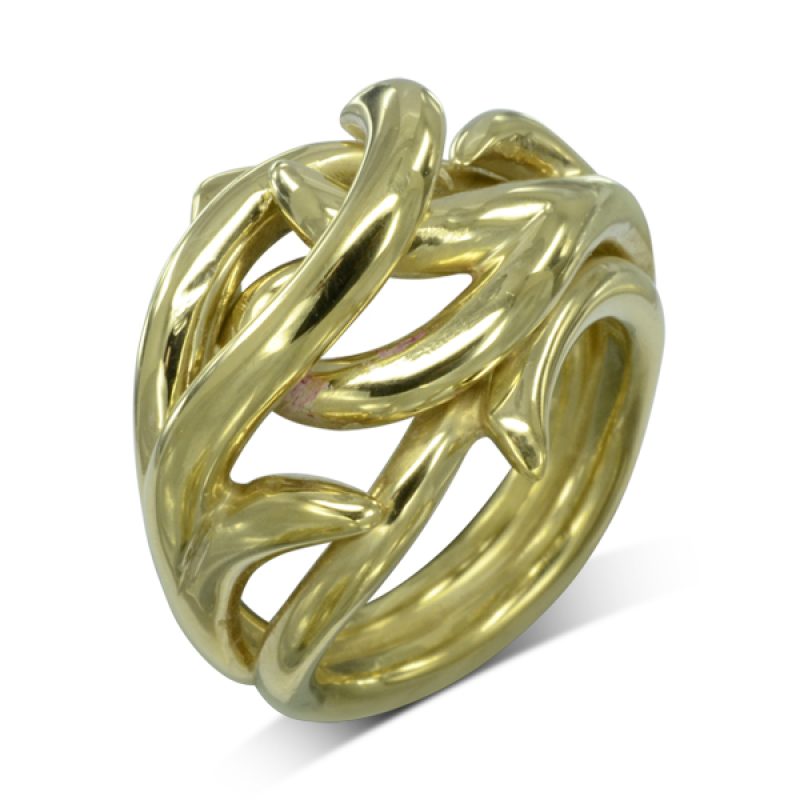An Unusual Gold Spiky Dress Ring in 9ct yellow gold, 22mm wide at the front and 8mm high, the spiky strands are made from 3mm round section.