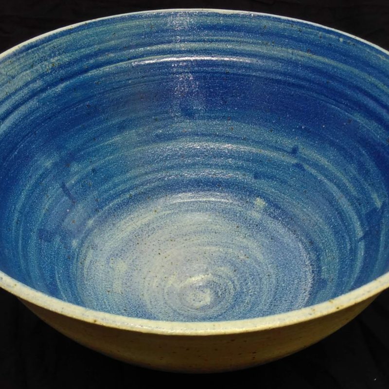 Very large big bowl iron flecked stoneware, blue glaze.