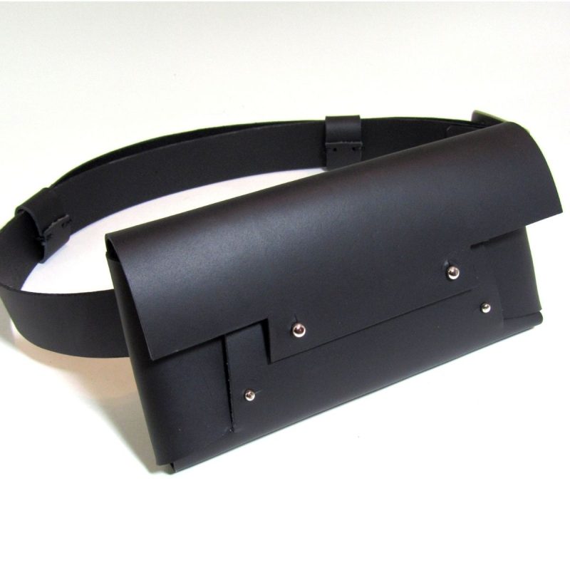 Black leather belt bag with studs
