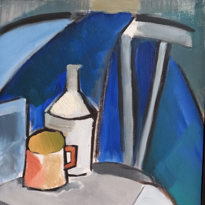 Still Life with bottle and jub. Strong colour