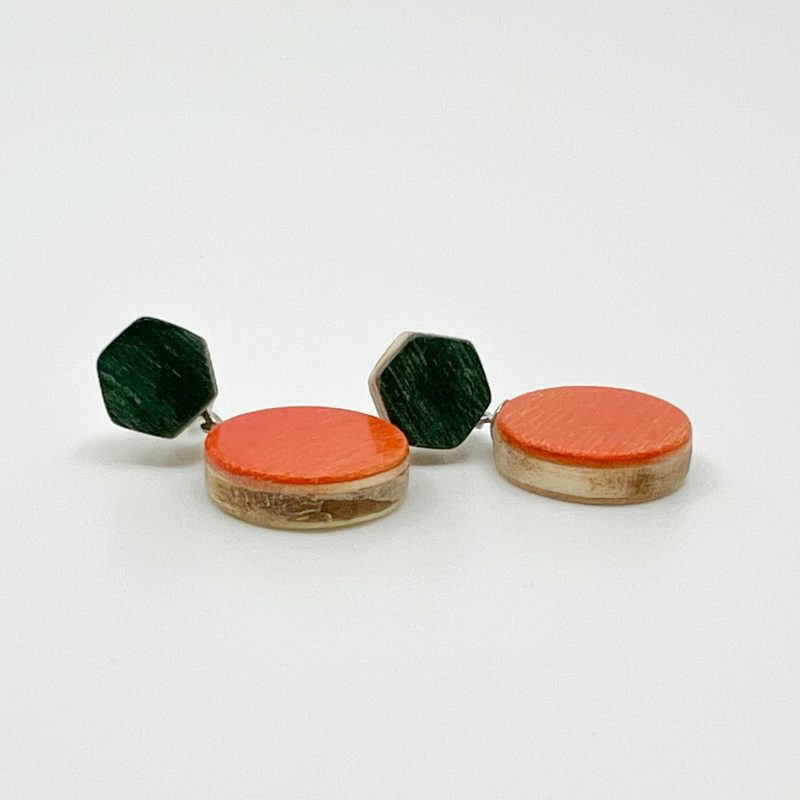 Colour Block Earrings, made of Birchwood Ply, Dyed Wood Veneer, Sterling Silver