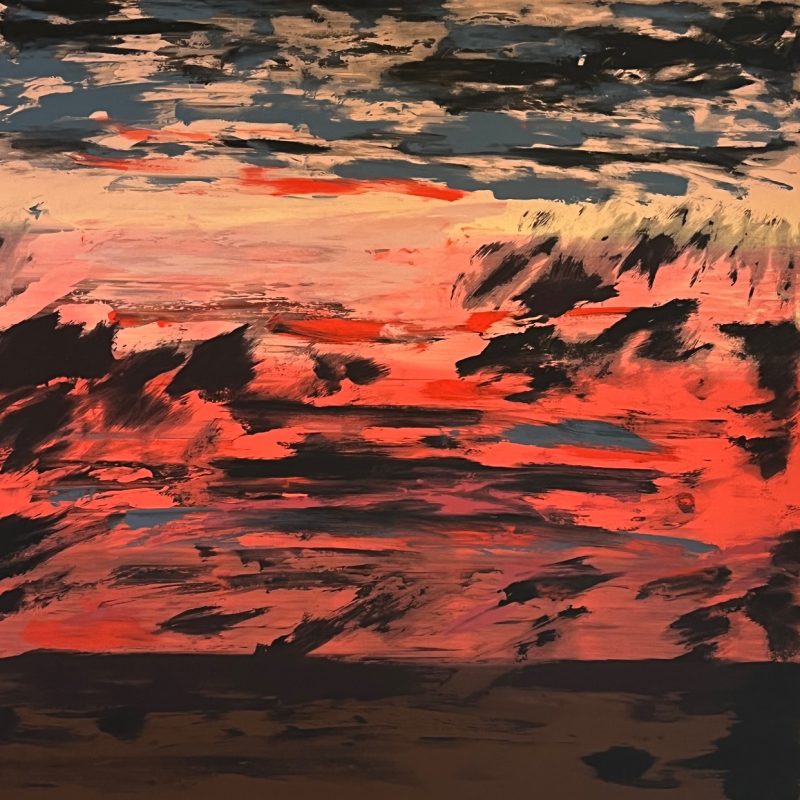 South Coast Sunset. Handpainted in oranges and red. Visually strong and warm