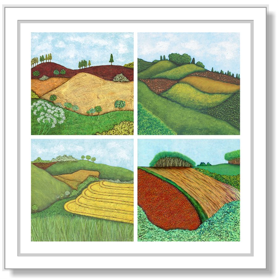Digital Collage of four paintings of the South Downs by Brighton Artist Troy Ohlson