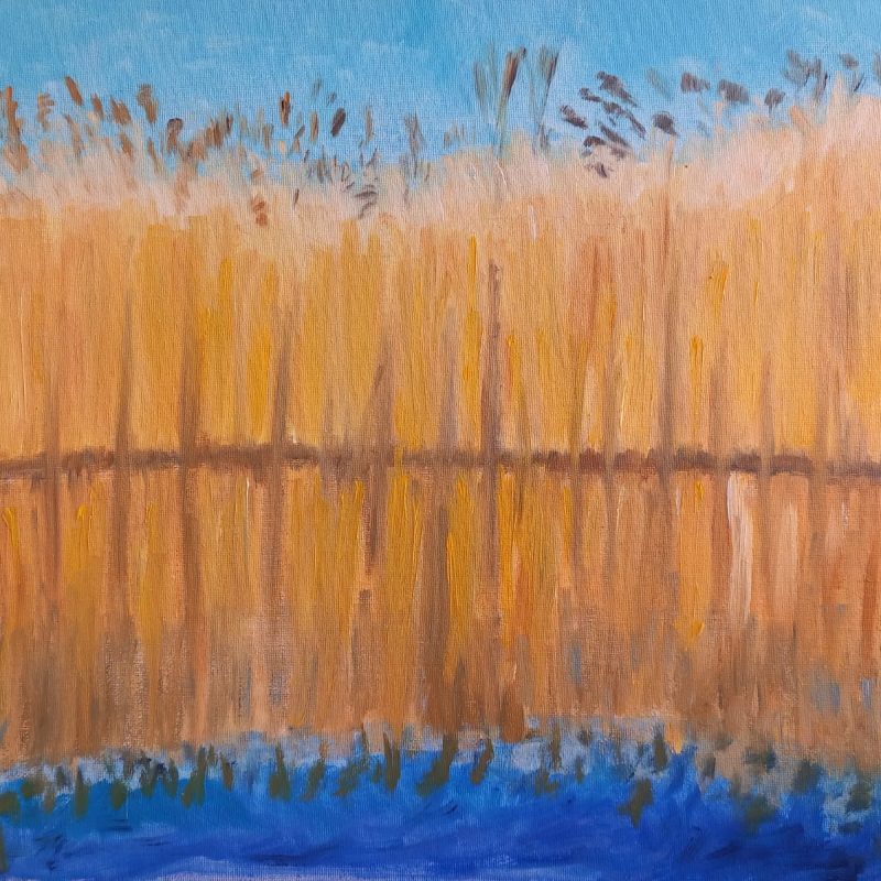 soft reeds in blues and yellows