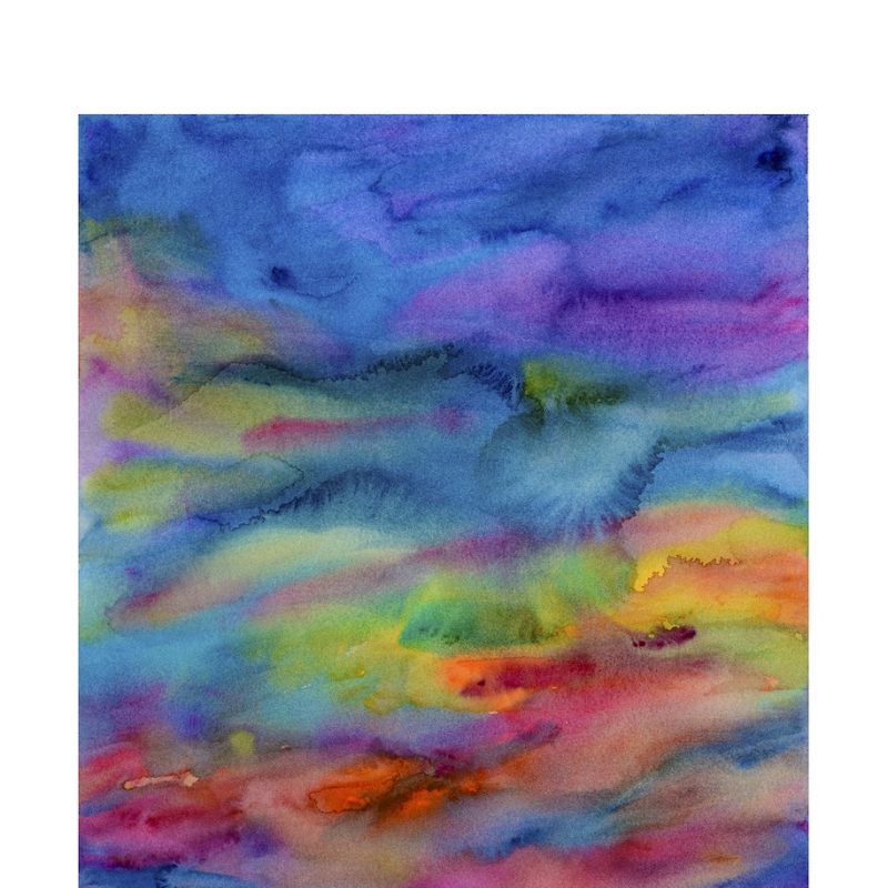 If the heavens were painted in shades of blue, purple, pink, orange and yellow, with wtery blooms melding the colours, this is how it would look. The wet on wet effect of the paint looks cloudlike.