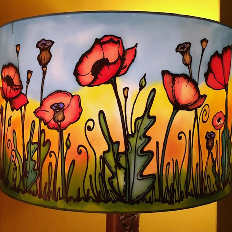 Hand painted poppy lampshade