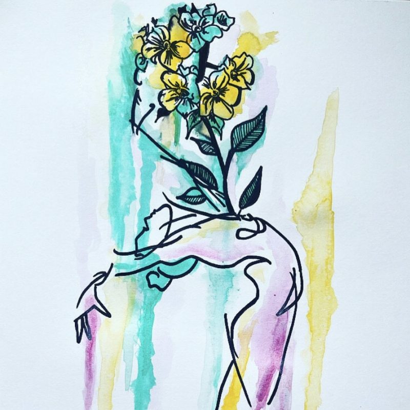 Dancing figure with flowers