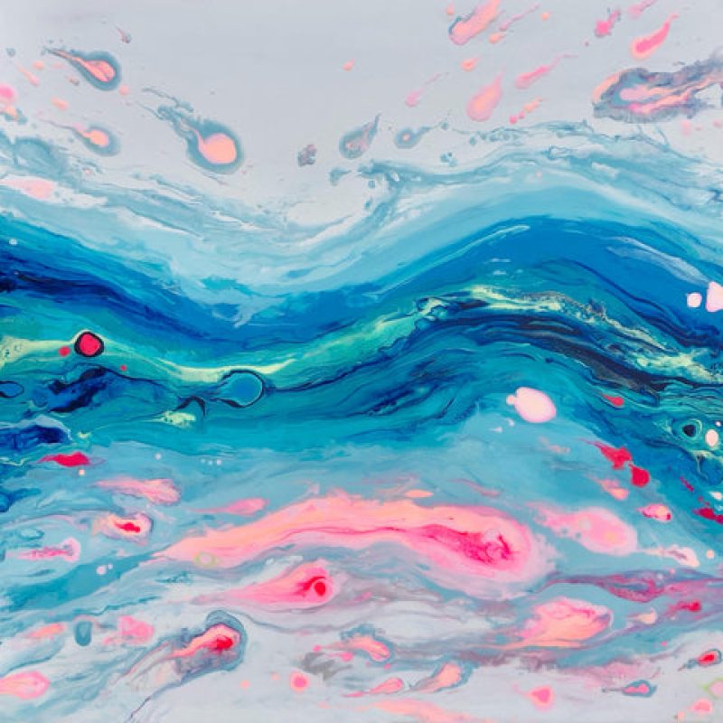 An amazing watery image with blues and pinks