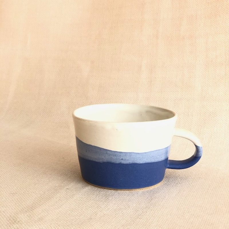 Ceramic mug with blue stripe 