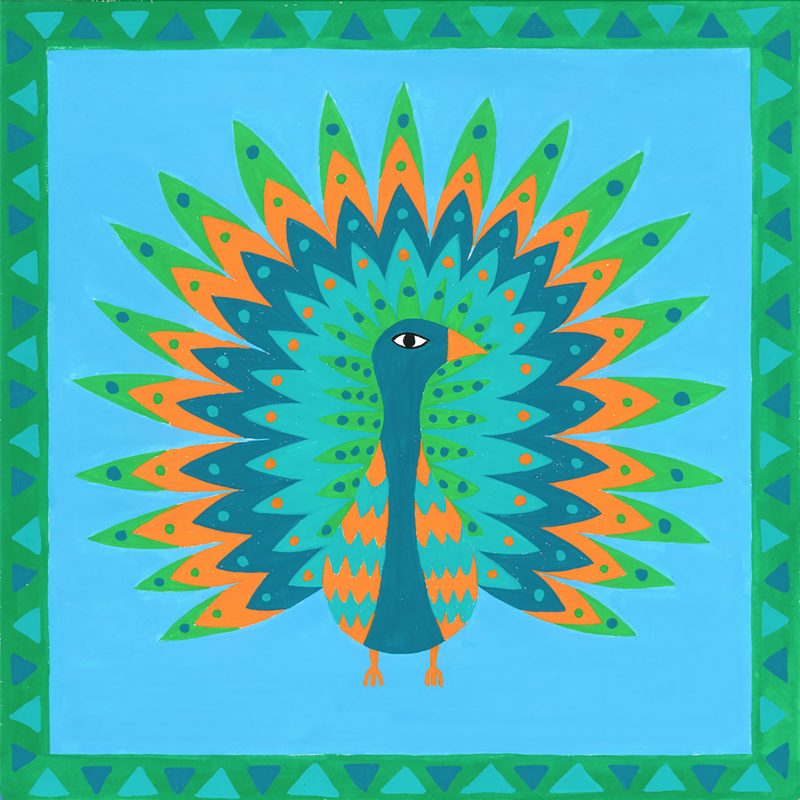  Peacock with decorative border
