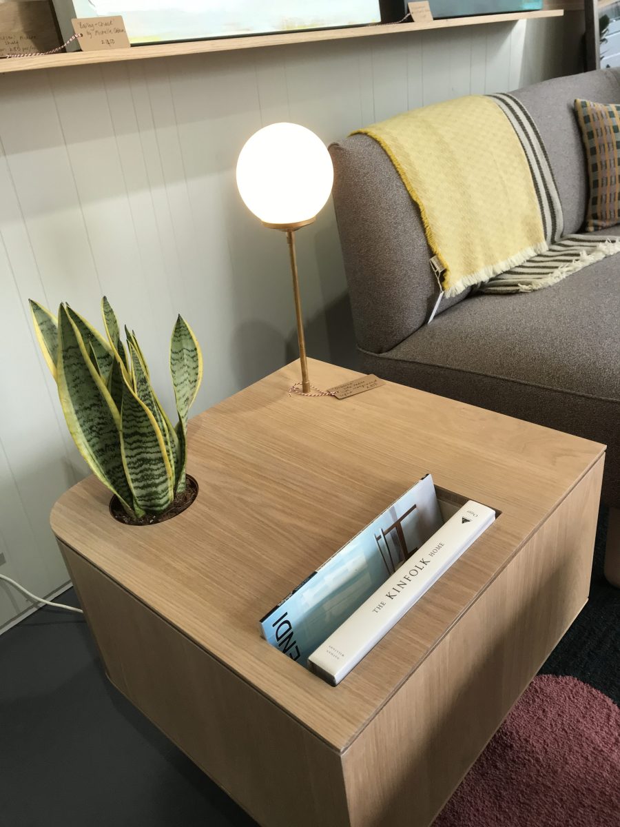 Table with lamp and plant