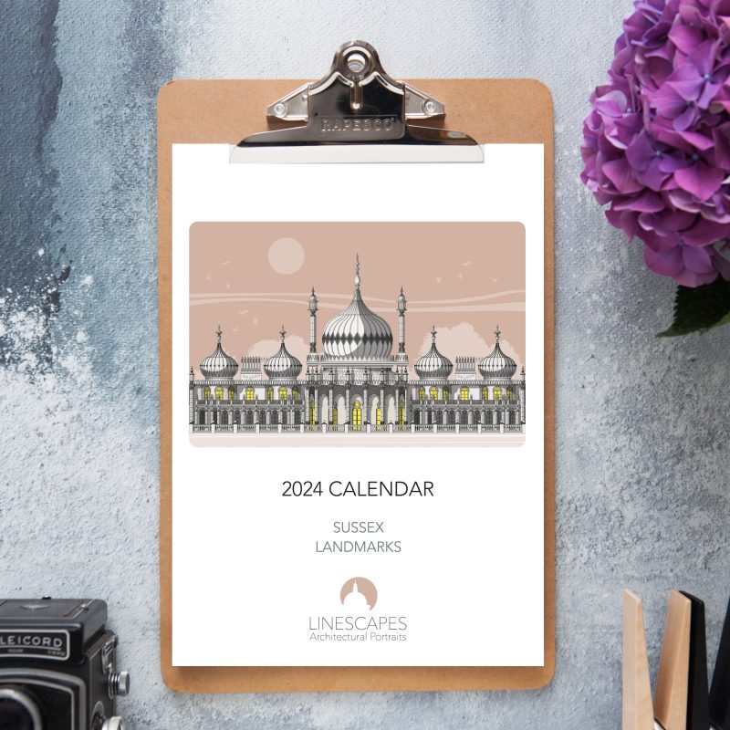 Calendar with illustrations of Sussex landmarks