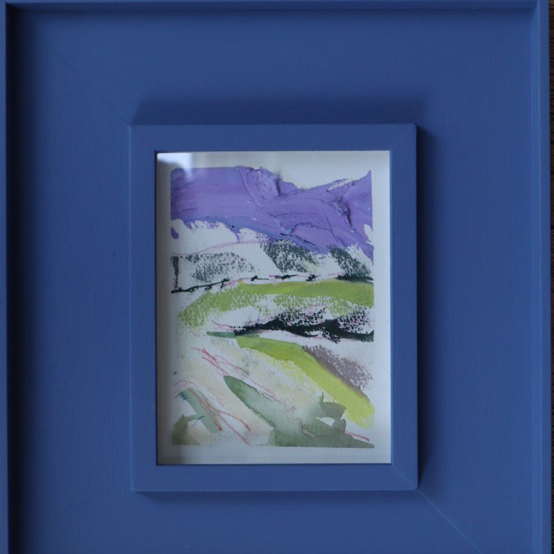 a Pastel study of walking to Devils Dyke in a very wide blue frame