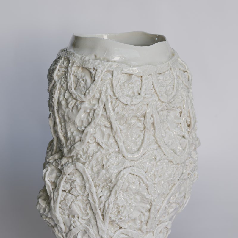 White abstract glazed ceramic pot