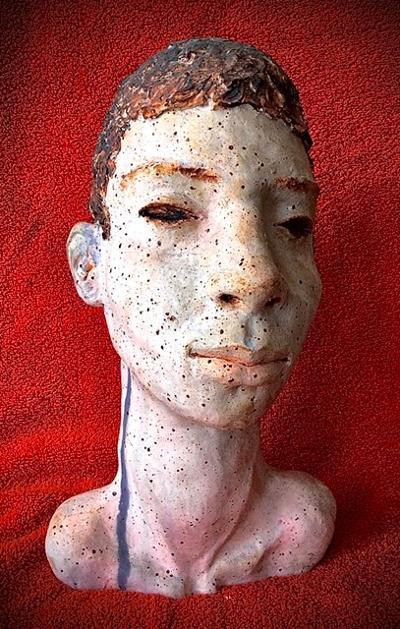 Clay sculpture of a head