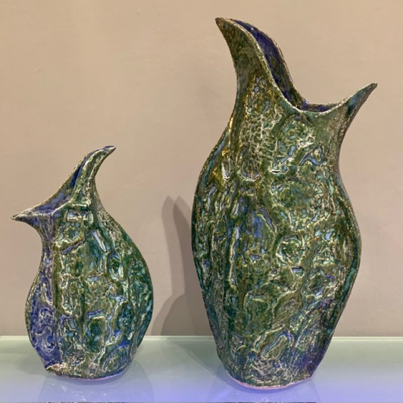 Pair of handmade ceramic vases in the Raku style 
