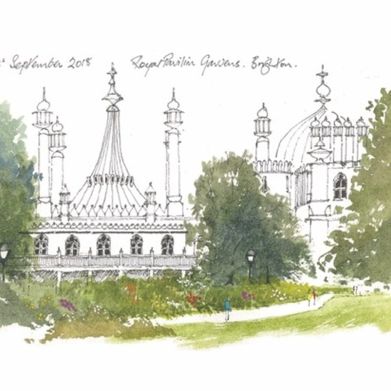 Drawing and watercolour sketch of Brighton Pavilion 