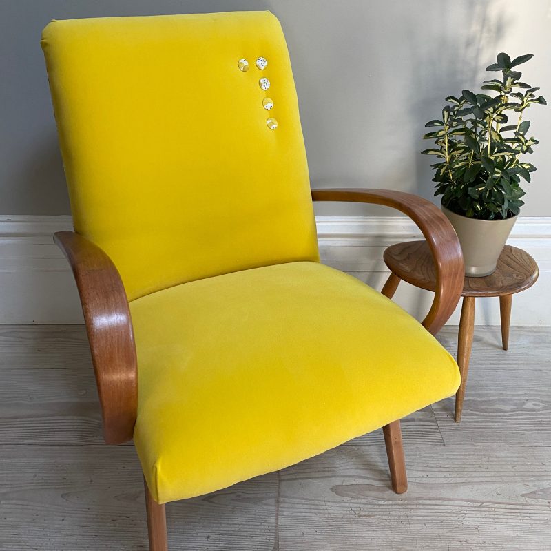 Ton Bentwood Armchair in Yellow Velvet