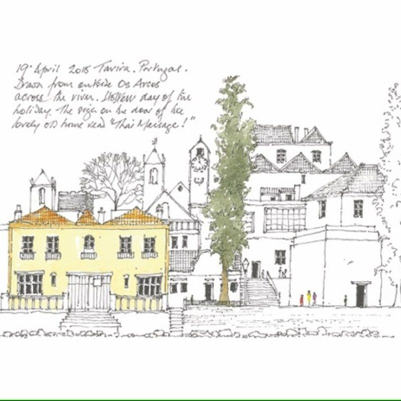 Portugal sketch showing yellow building in foreground