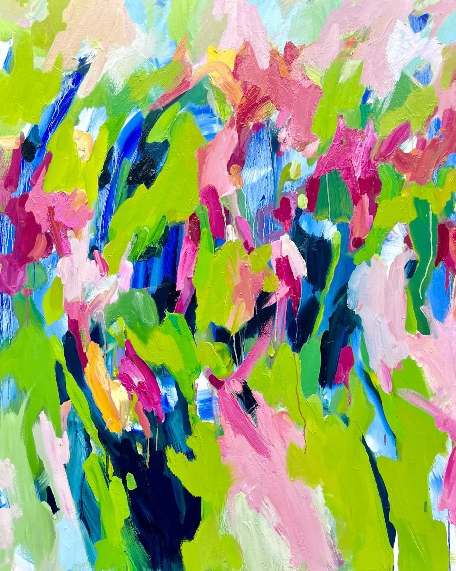 Green and pink abstract oil painting
