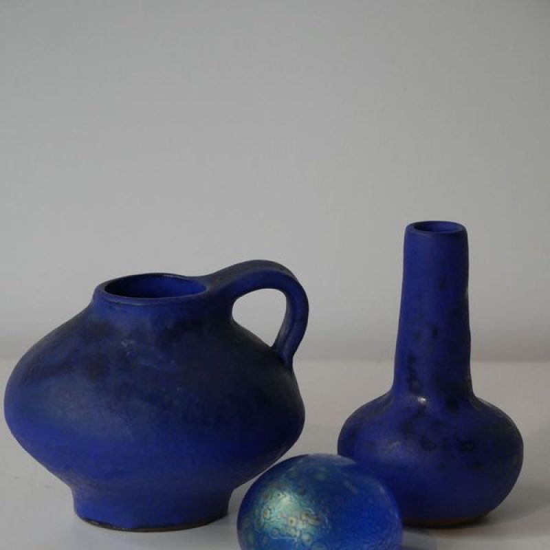 Three cobalt blue mid century vintage vessels