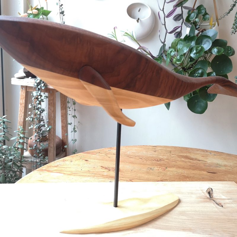 Turned wood whale on stand