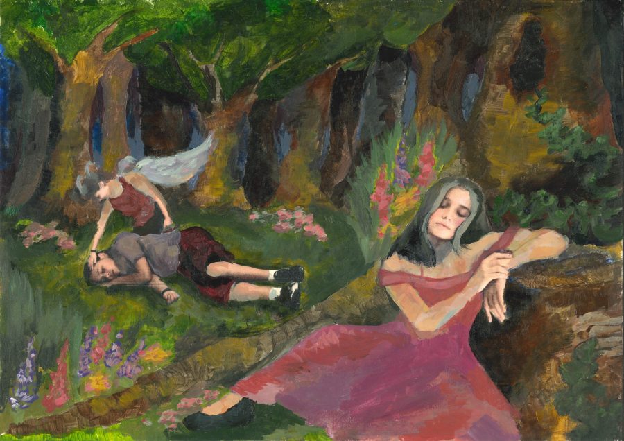 A painting, in acrylics, of a scene from A Midsummer Night's Dream