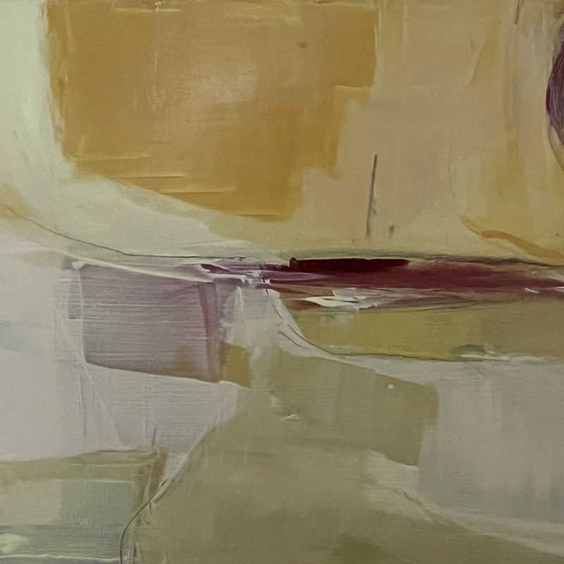 Samll Oil on board, done as sketch in oils out in the on the South Downs.  Section of field colour and shapes after it had been showing.  Pale colours, yellow, deep pink and warm whites