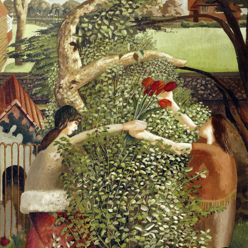 This is the garden at ‘Fernlea’, Spencer’s childhood home in Cookham. The women depicted are Annie, Spencer’s sister, and a cousin, and tulips are being gifted. But whilst this is a specific memory for Spencer, it has wider relevance. Spencer might have used his relatives’ names, but instead he calls the painting ‘Neighbours’. In so doing he invites the viewer to see the painting as depicting more than a specific instance in his memory: it becomes about universal neighbourliness, and universal gift giving. And as such, is one of Spencer’s most loved works.