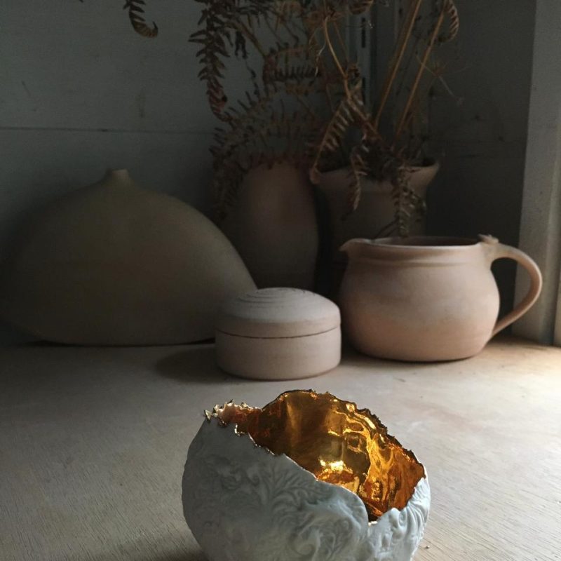 Hand built porcelain bowl with 24kt gold interior