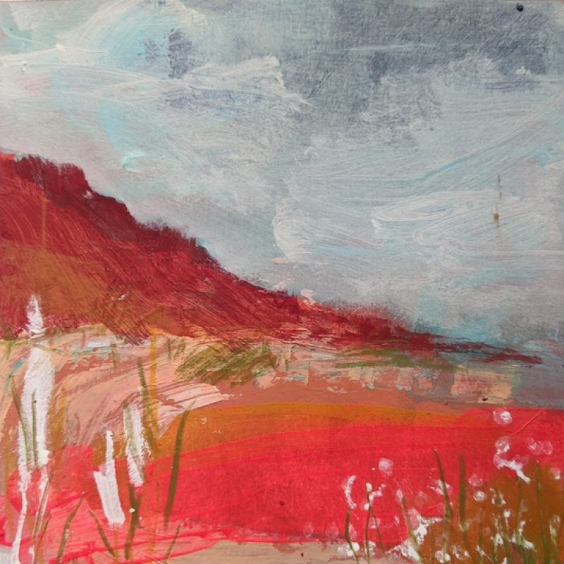 Abstract of romantic landscape : red field  under a changing moving sky