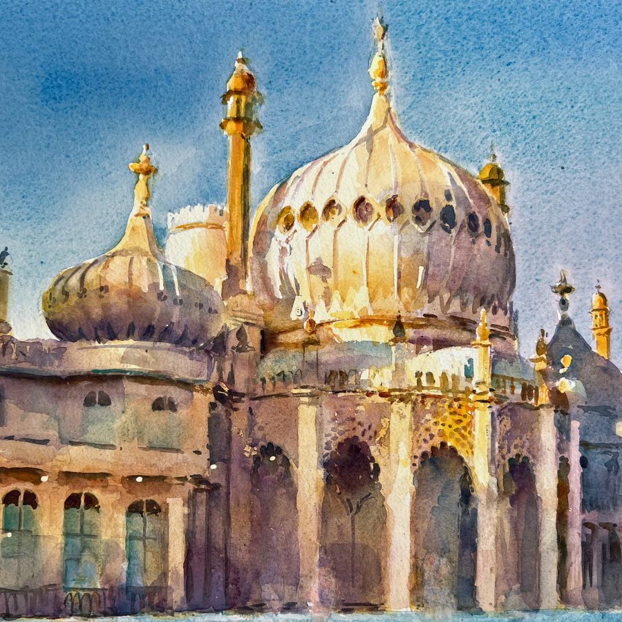 Watercolour of Royal pavilion, with sunlight