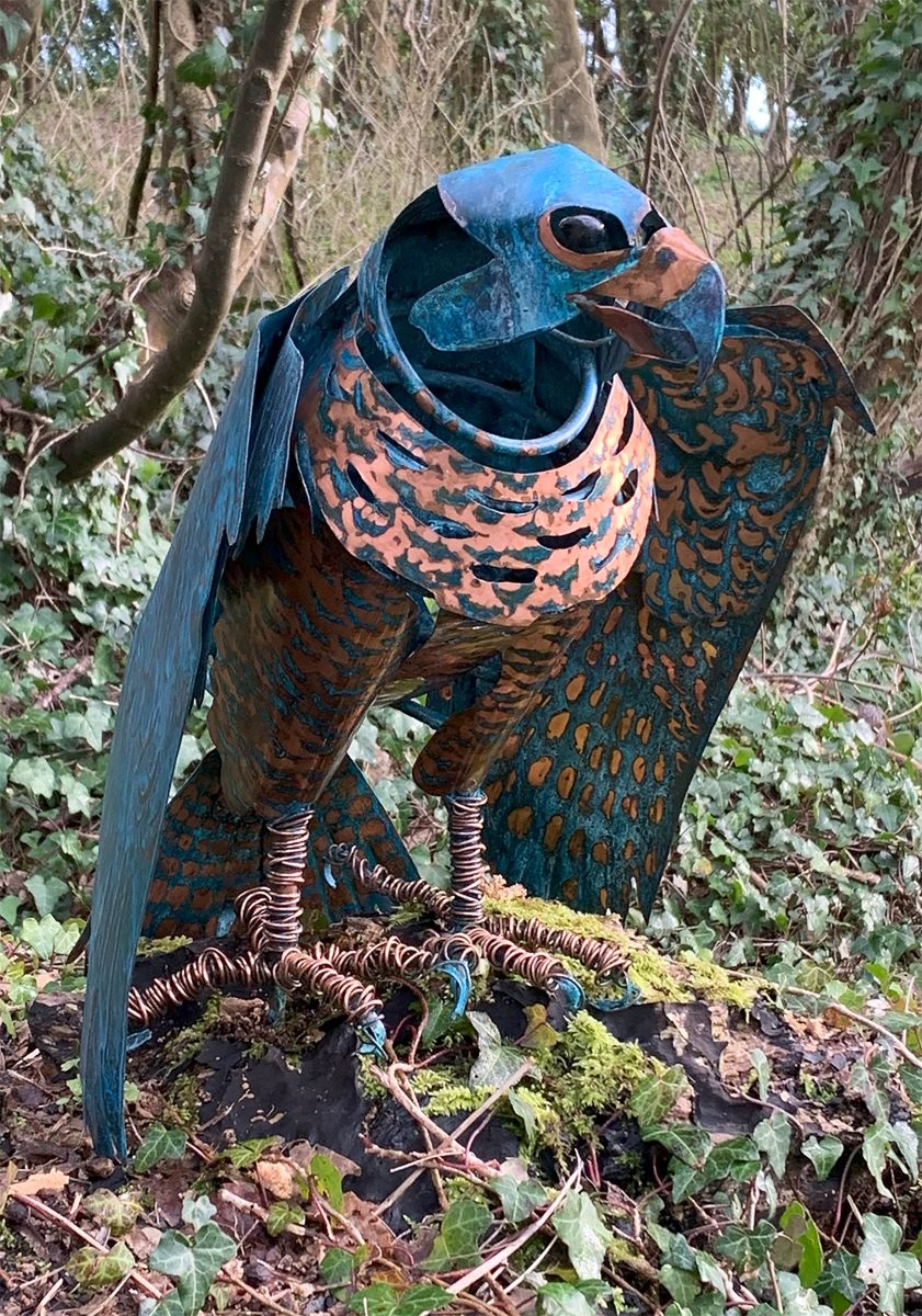 Recycled Copper Sculpture of a Peregrine Falcon