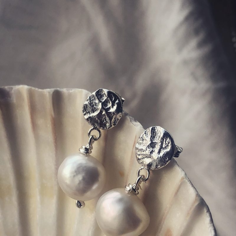 Silver drop pearl earrings