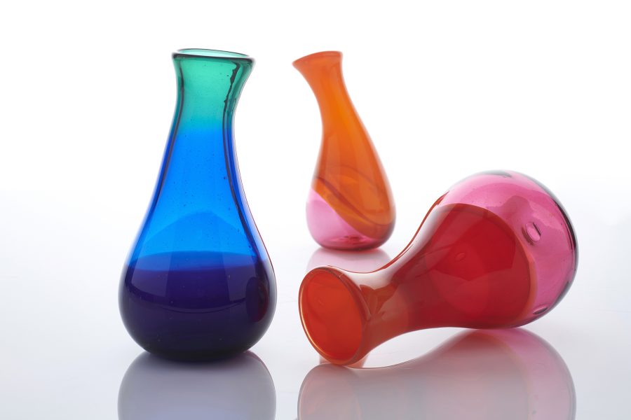 Handblown colourful glass vases