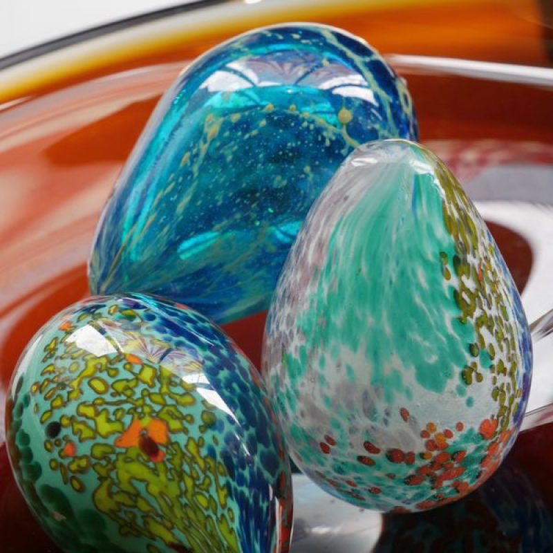 Brightly coloured egg shaped vintage Mdina art glass