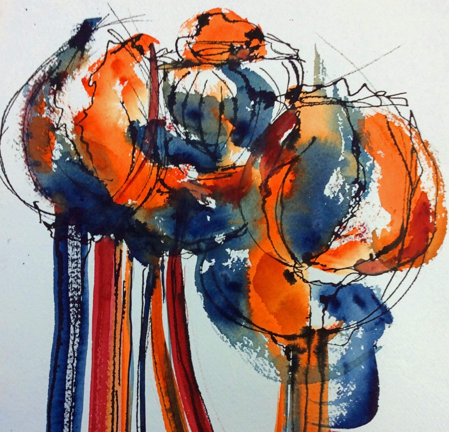 Abstract watercolour in orange and blue