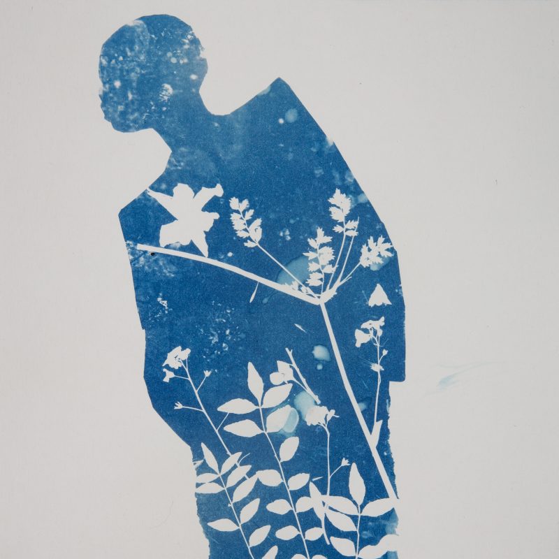 cyanotype print of woman facing to the left