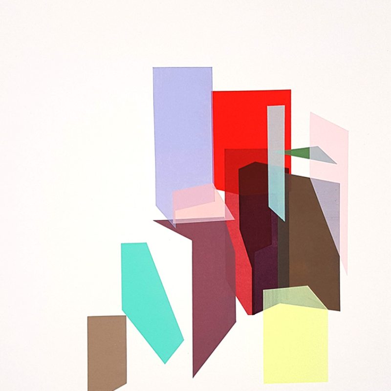A series of overlapping and intersecting geometric shapes in a variety of muted colours.