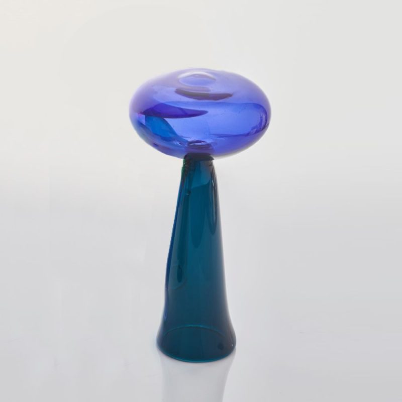 A blue glass sculpture mushroom