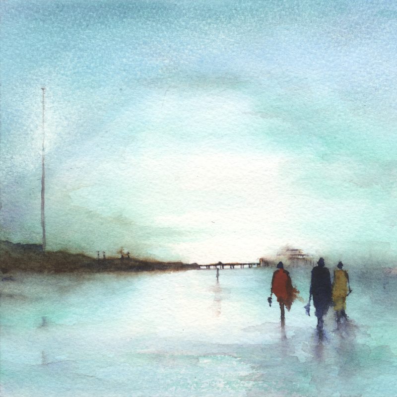 Watercolour of a beach at low tide