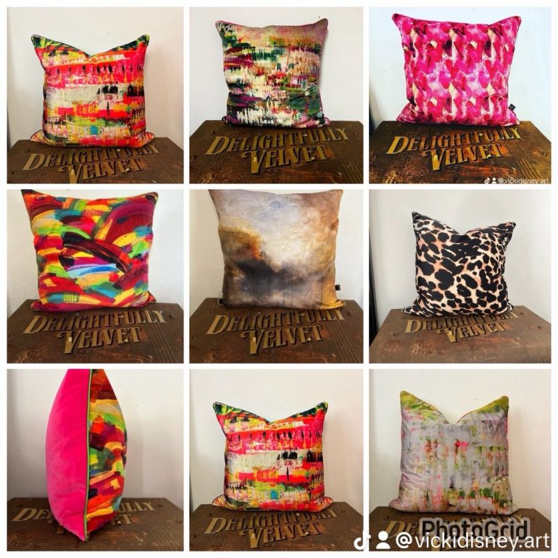 9 colourful velvet cushions